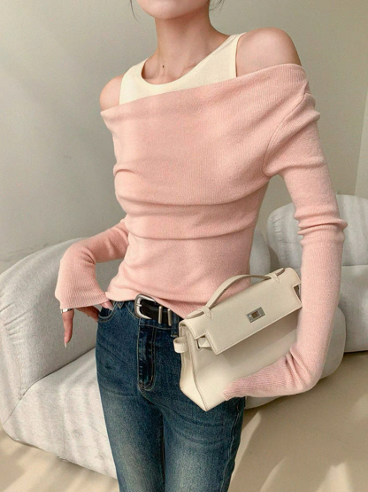 Xenay Colour Binding Fake Two Piece Knit Top