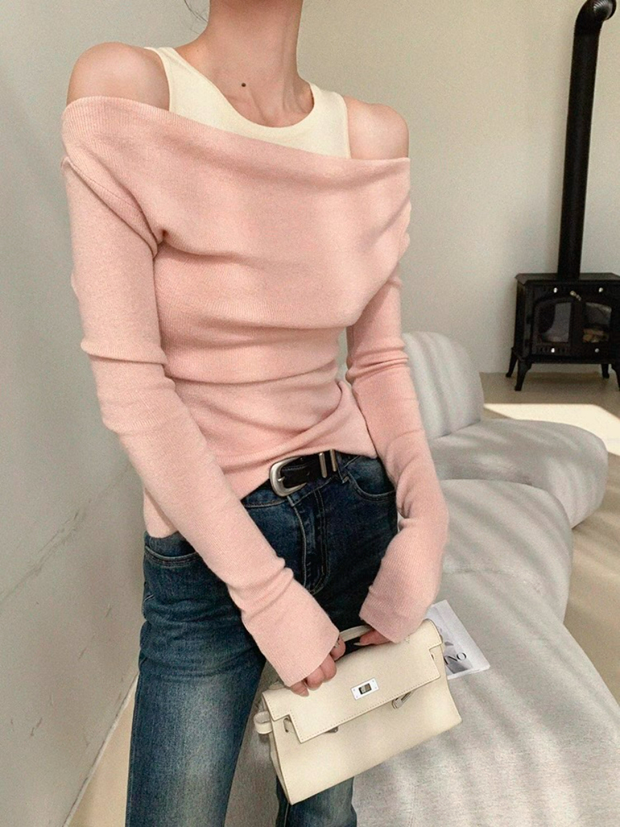 Xenay Colour Binding Fake Two Piece Knit Top
