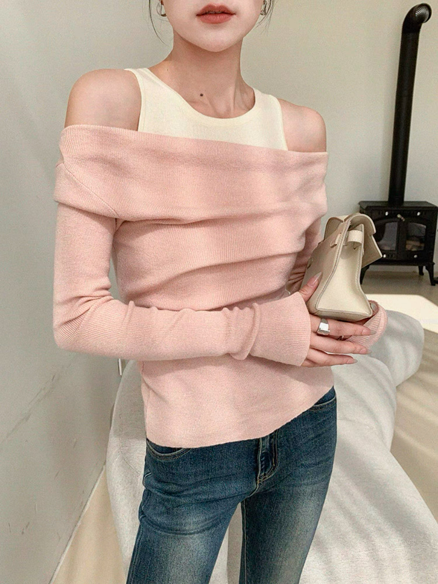Xenay Colour Binding Fake Two Piece Knit Top