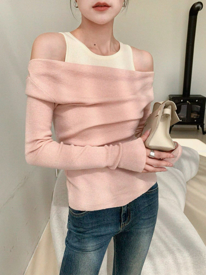 Xenay Colour Binding Fake Two Piece Knit Top
