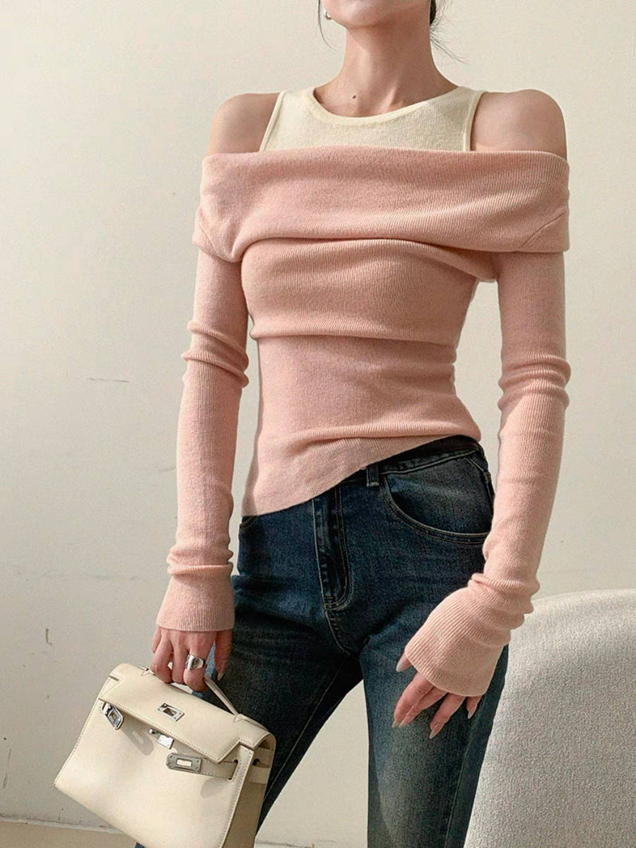 Xenay Colour Binding Fake Two Piece Knit Top
