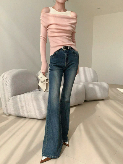 Xenay Colour Binding Fake Two Piece Knit Top