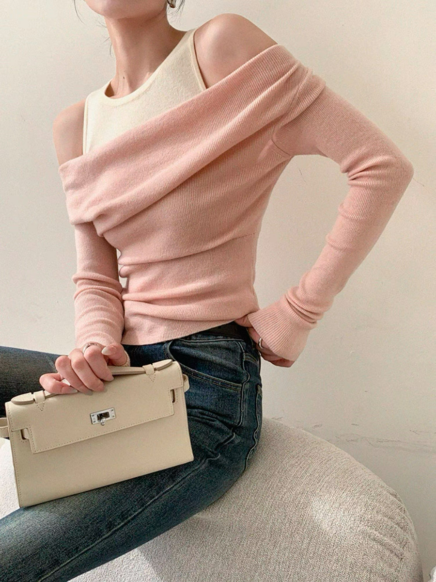 Xenay Colour Binding Fake Two Piece Knit Top