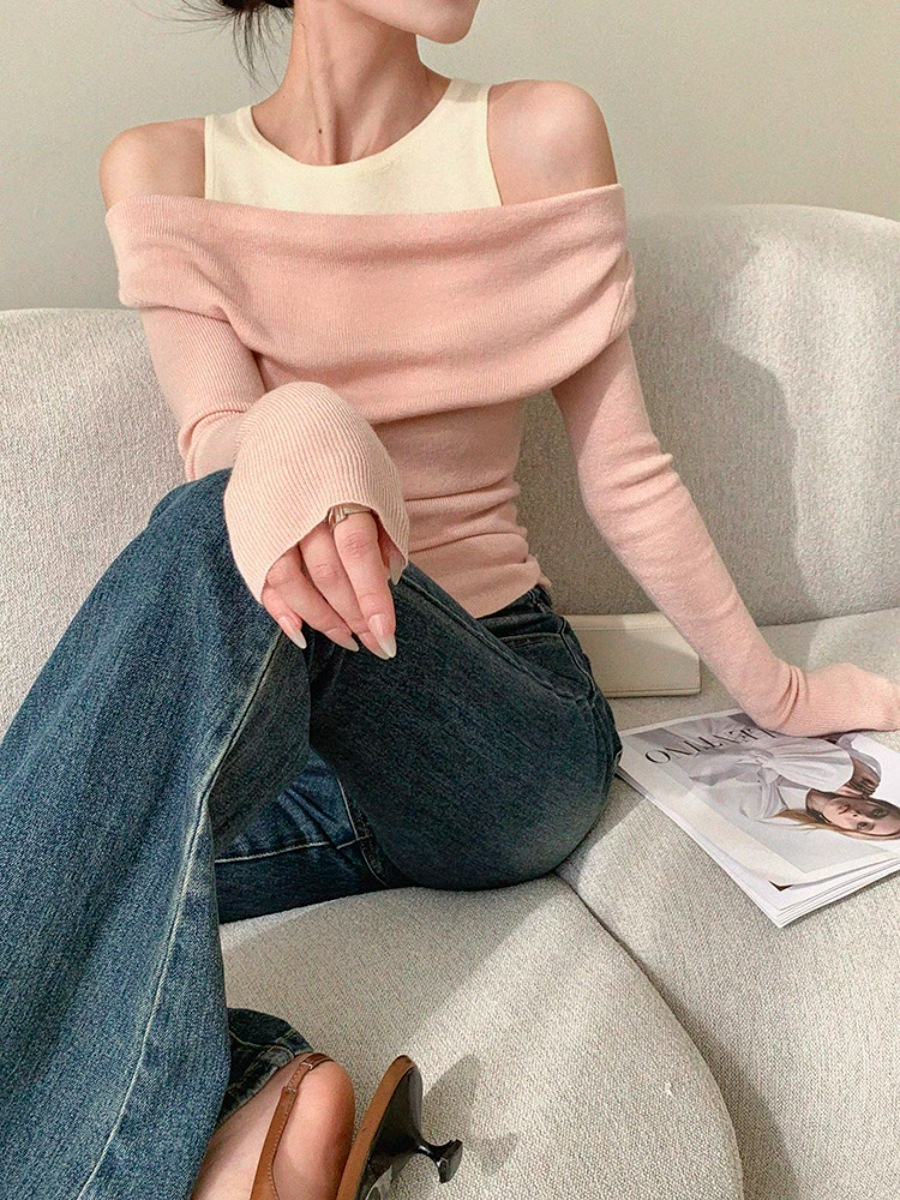 Xenay Colour Binding Fake Two Piece Knit Top