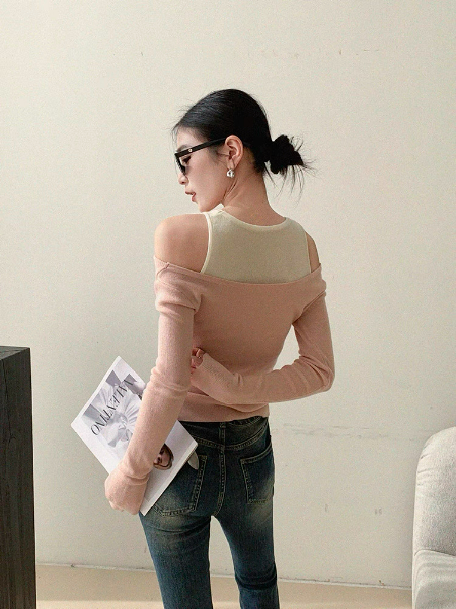 Xenay Colour Binding Fake Two Piece Knit Top