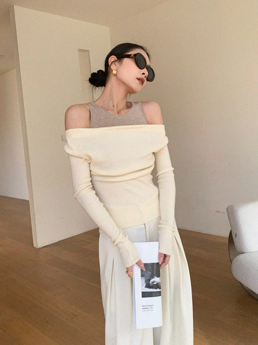 Xenay Colour Binding Fake Two Piece Knit Top