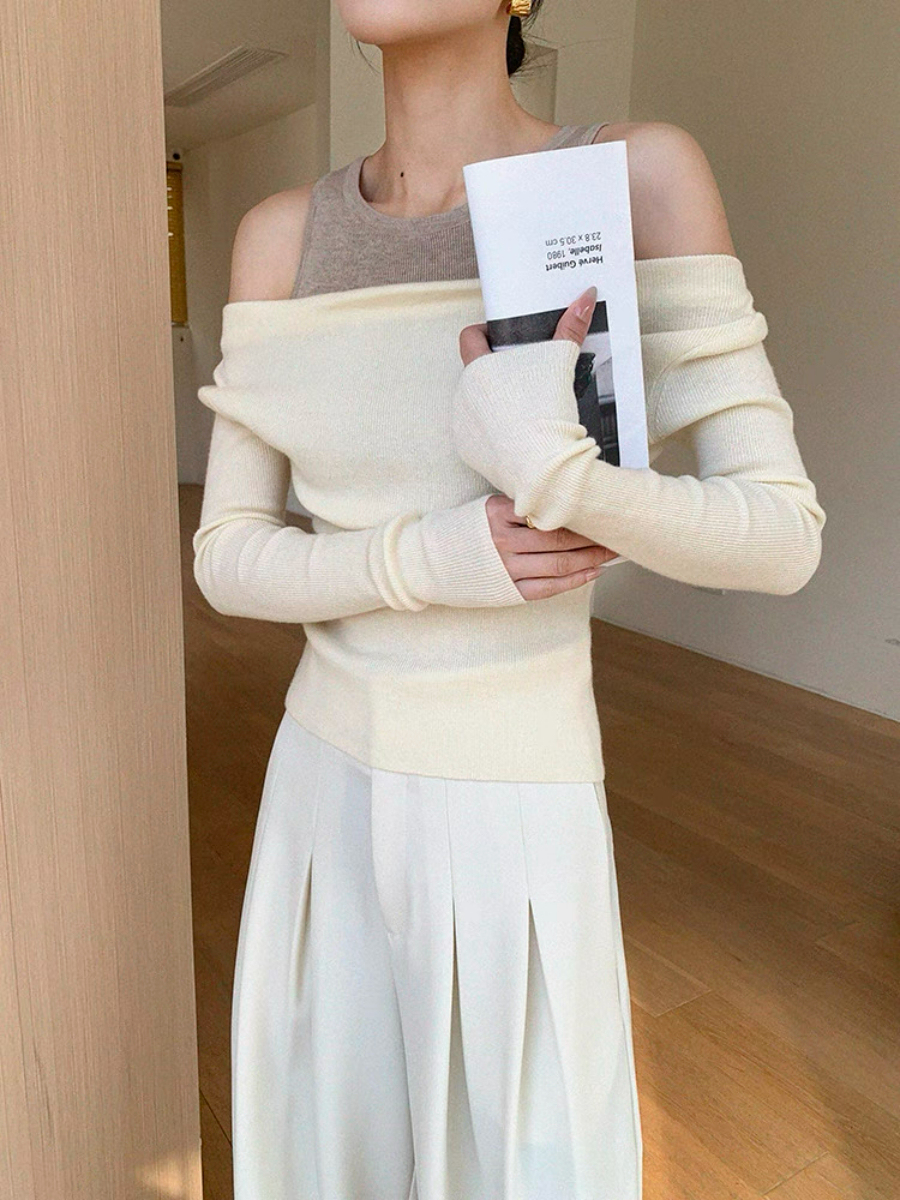 Xenay Colour Binding Fake Two Piece Knit Top