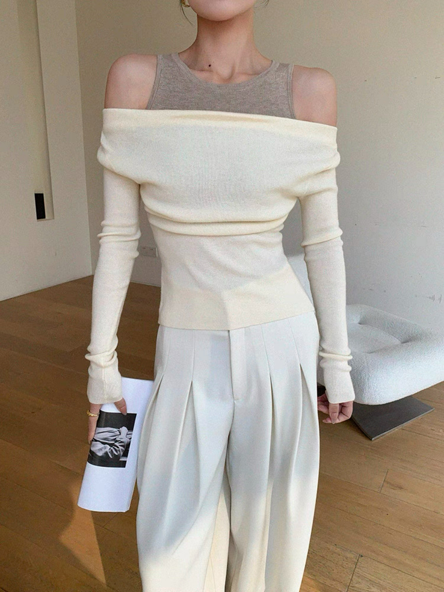 Xenay Colour Binding Fake Two Piece Knit Top