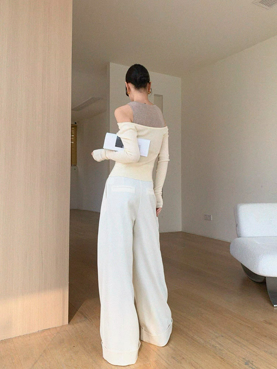 Xenay Colour Binding Fake Two Piece Knit Top