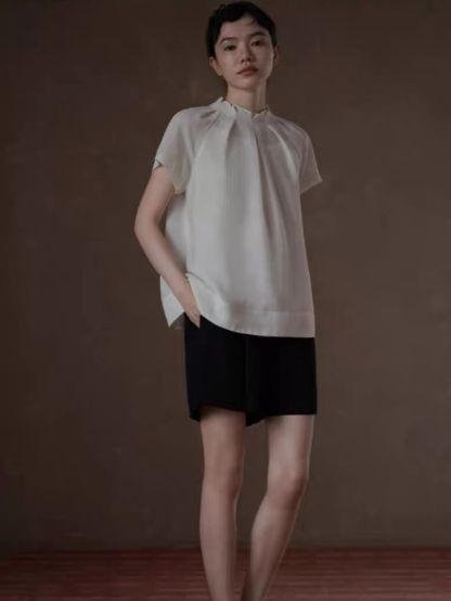 Harlyn Linen Blend Gathered Neck Top