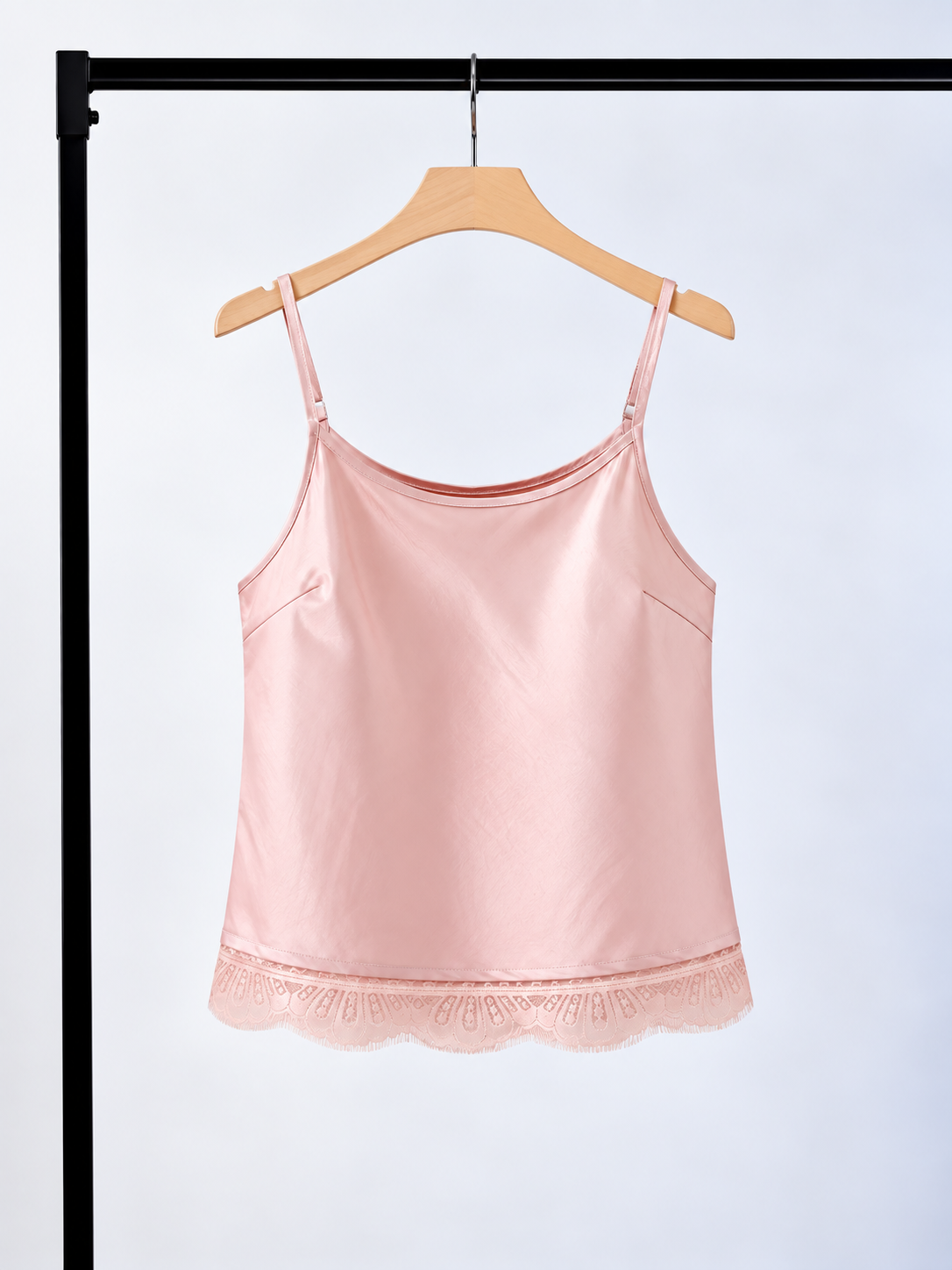 Yan Huai Lace Trim Satin Cami Top