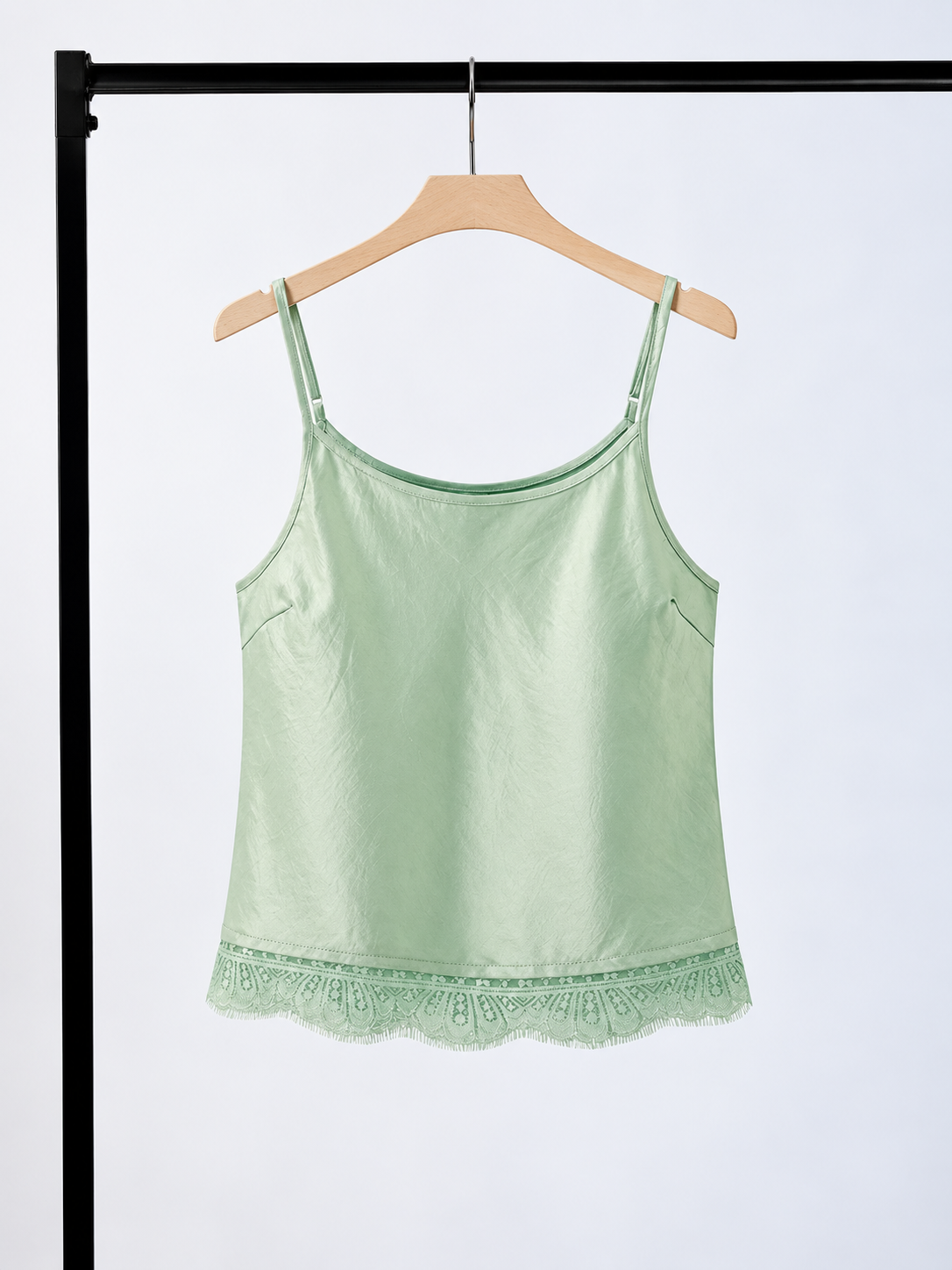 Yan Huai Lace Trim Satin Cami Top