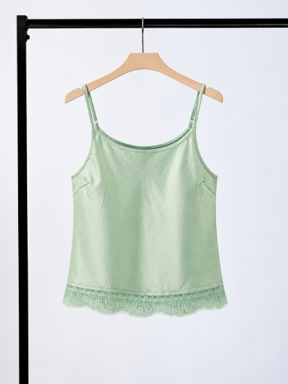Yan Huai Lace Trim Satin Cami Top
