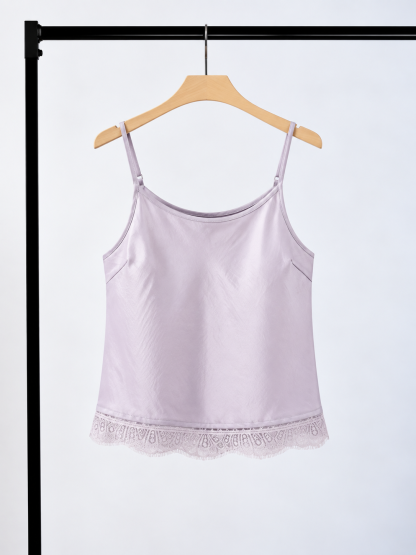 Yan Huai Lace Trim Satin Cami Top