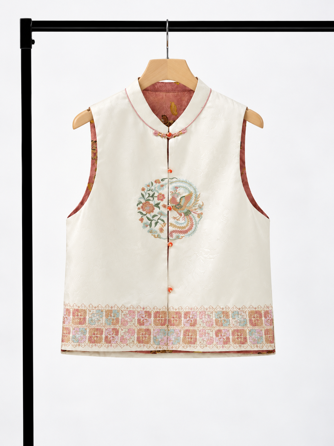 Yan Mang Reversible Phoenix-Embroidered Silk Oriental Vest