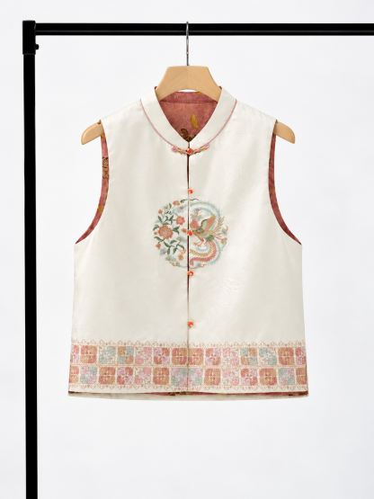 Yan Mang Reversible Phoenix-Embroidered Silk Oriental Vest