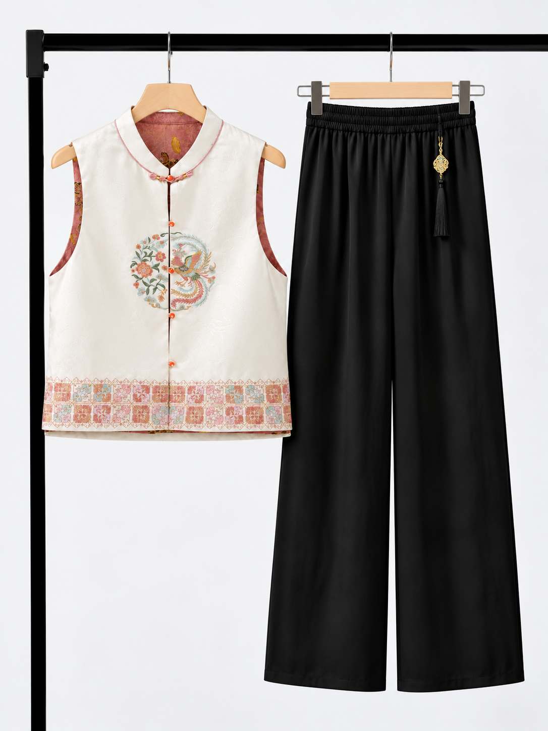 Yan Mang Reversible Phoenix-Embroidered Silk Oriental Vest