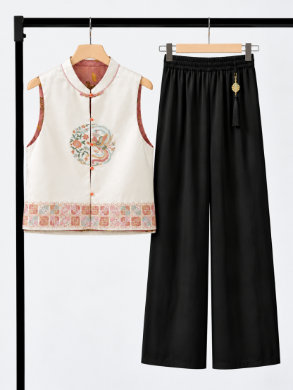 Yan Mang Reversible Phoenix-Embroidered Silk Oriental Vest