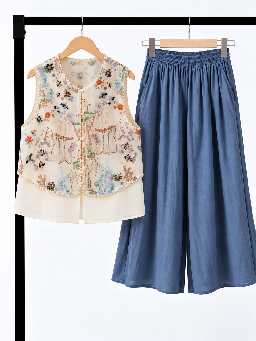 Ying Xue Floral-Embroidered Brocade Vest