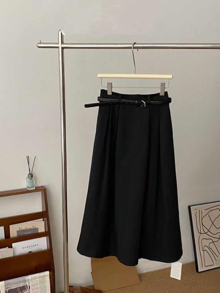 Hadriene Belted Cotton Skirt (Discounted-S, M, L size)-The Black Bow-