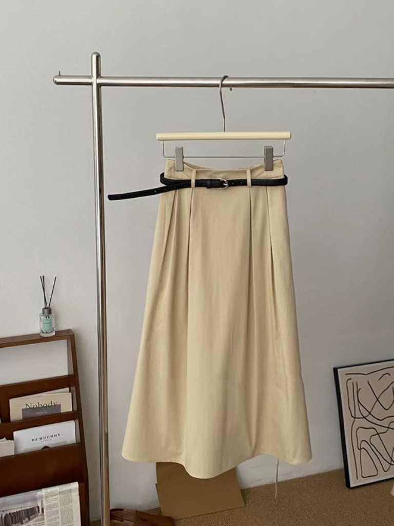 Hadriene Belted Cotton Skirt (Discounted-S, M, L size)-The Black Bow-