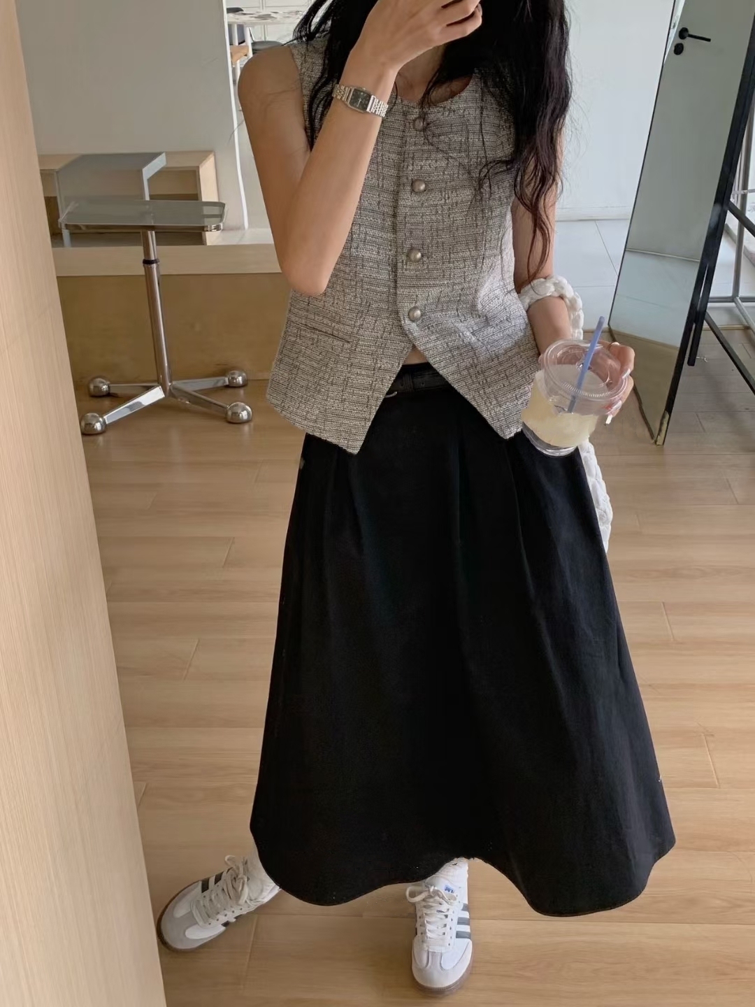Hadriene Belted Cotton Skirt (Discounted-S, M, L size)-The Black Bow-