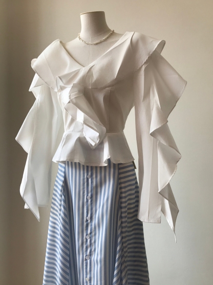 Vixie V-Neck Ruffle Trim Top