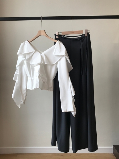 Vixie V-Neck Ruffle Trim Top