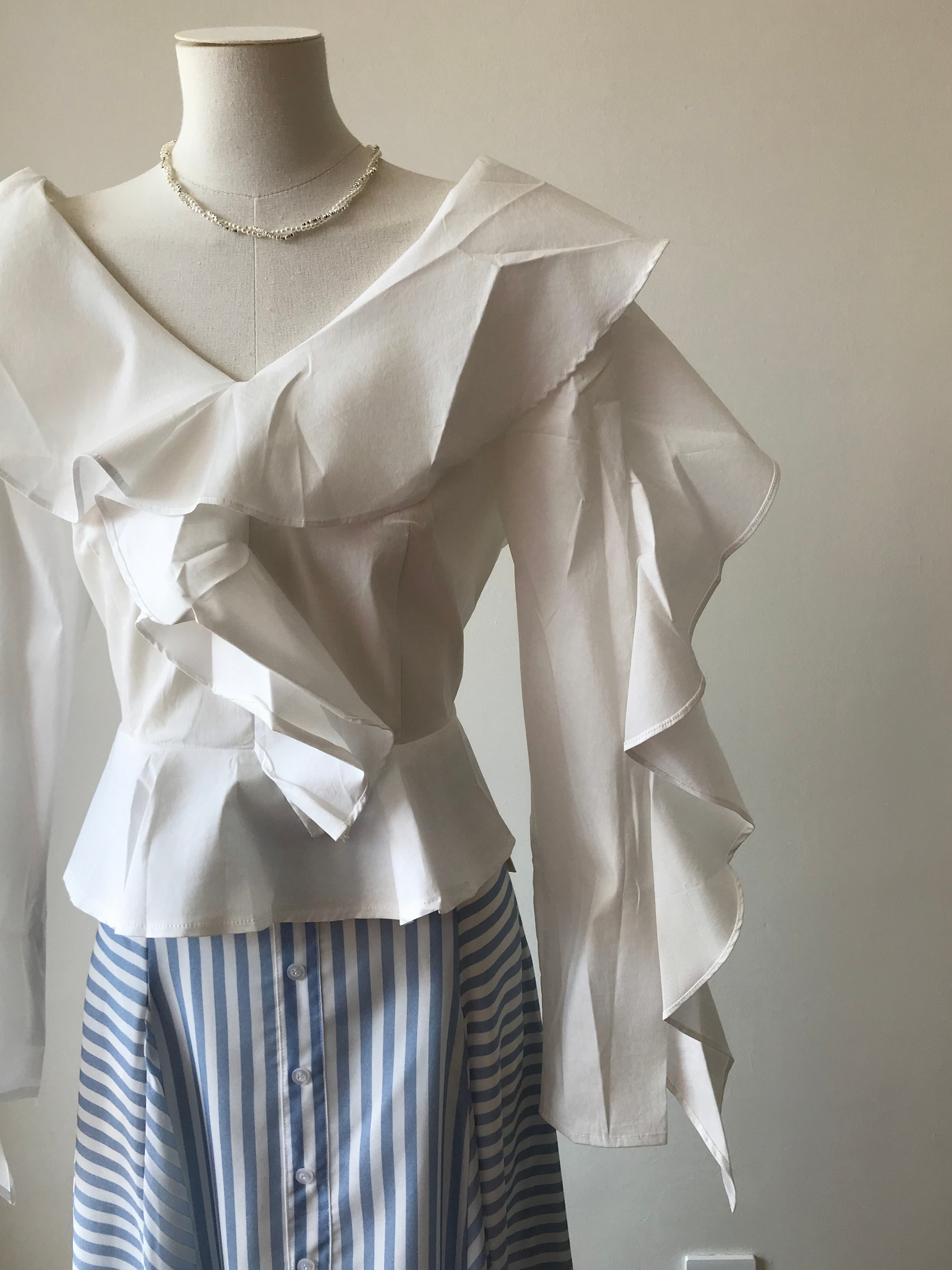 Vixie V-Neck Ruffle Trim Top