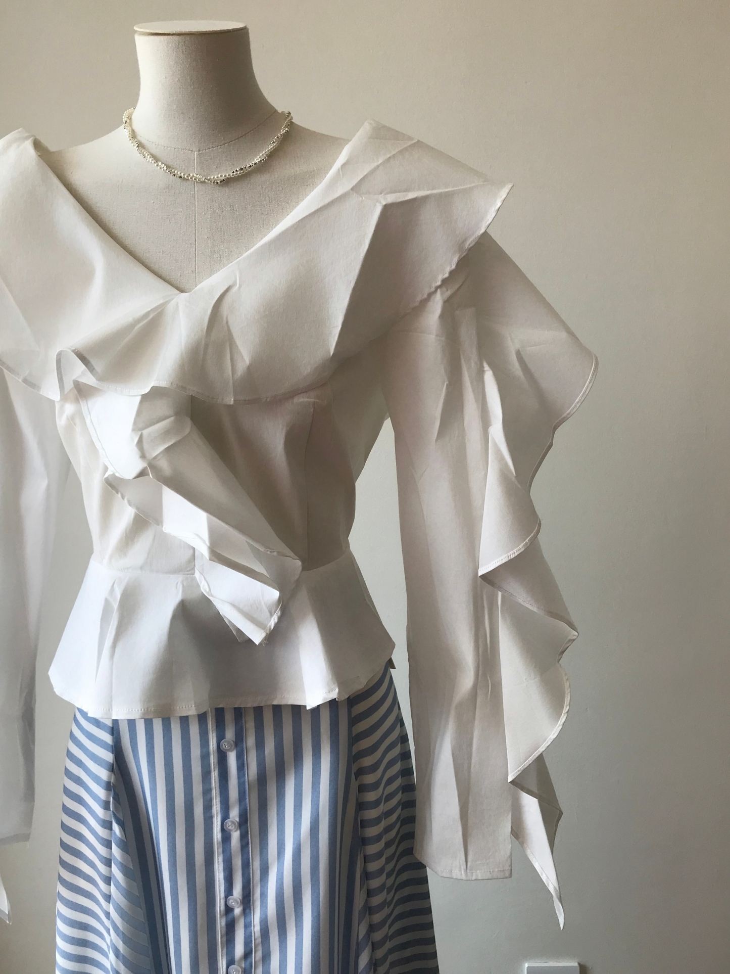 Vixie V-Neck Ruffle Trim Top