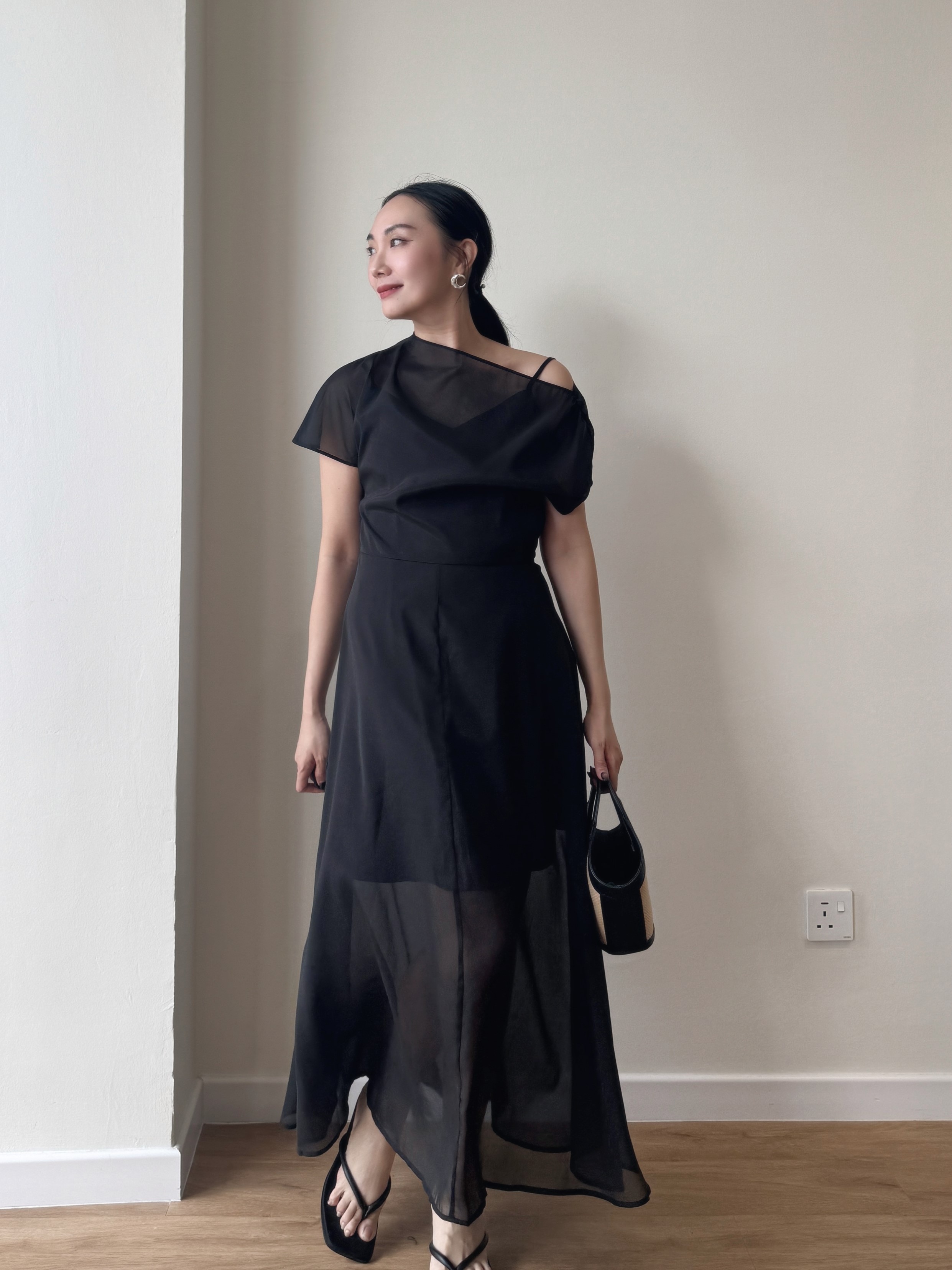 Vanyce Asymmetric Collar Two Piece Sheer Dress