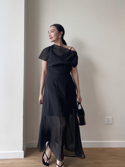 Vanyce Asymmetric Collar Two Piece Sheer Dress