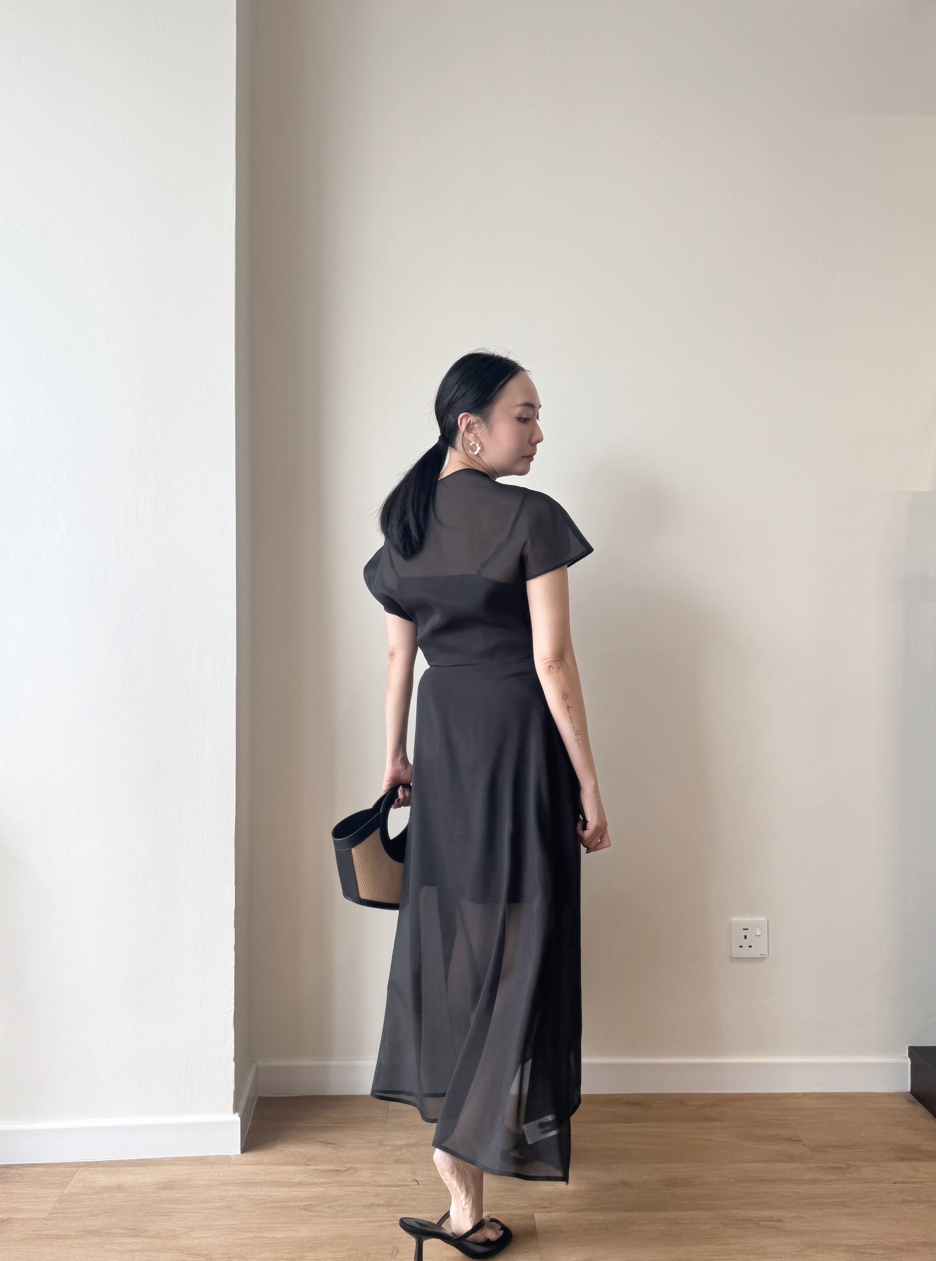 Vanyce Asymmetric Collar Two Piece Sheer Dress