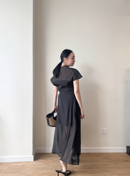 Vanyce Asymmetric Collar Two Piece Sheer Dress