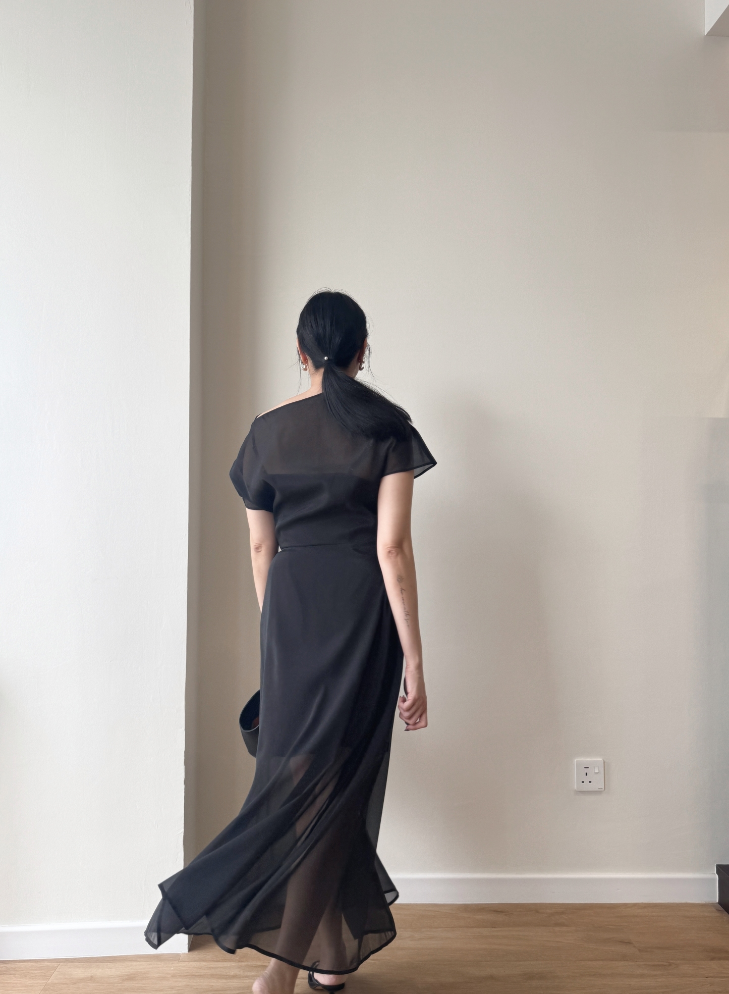 Vanyce Asymmetric Collar Two Piece Sheer Dress