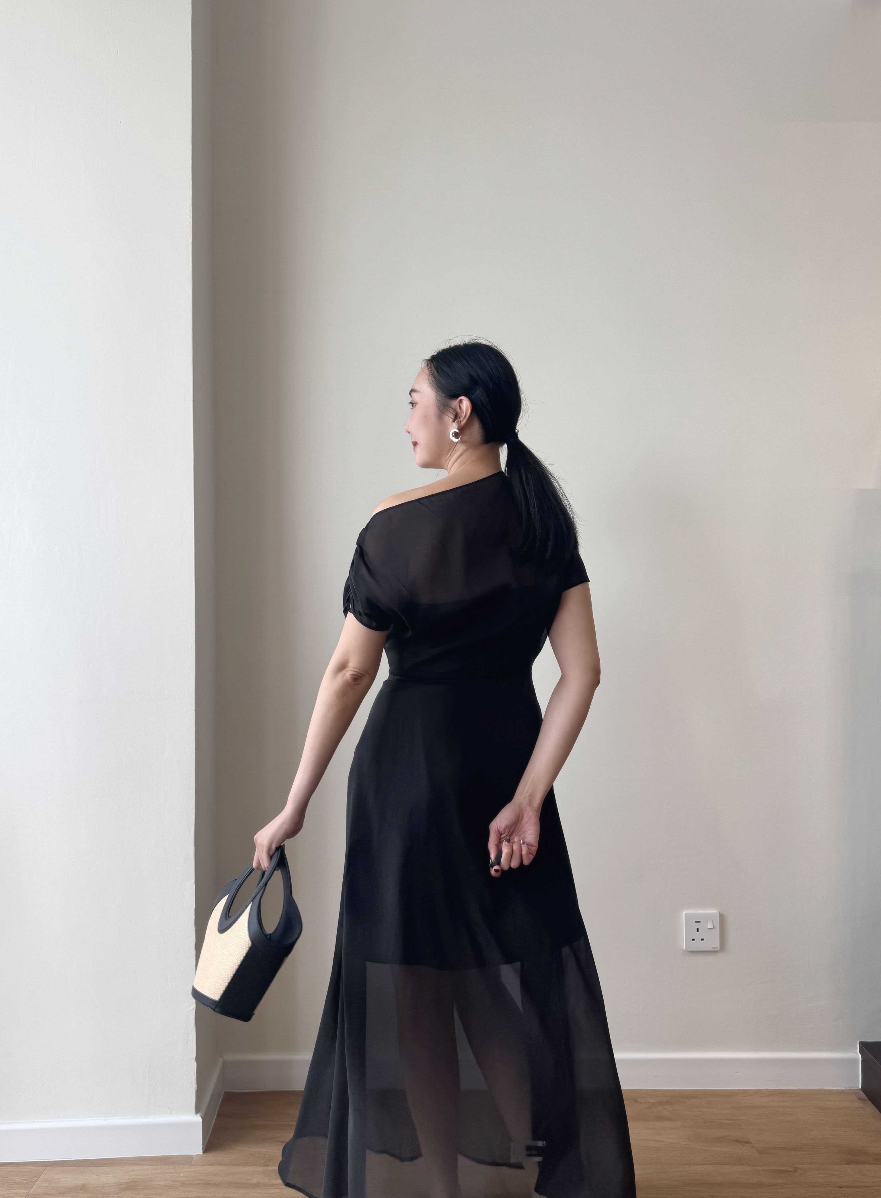 Vanyce Asymmetric Collar Two Piece Sheer Dress