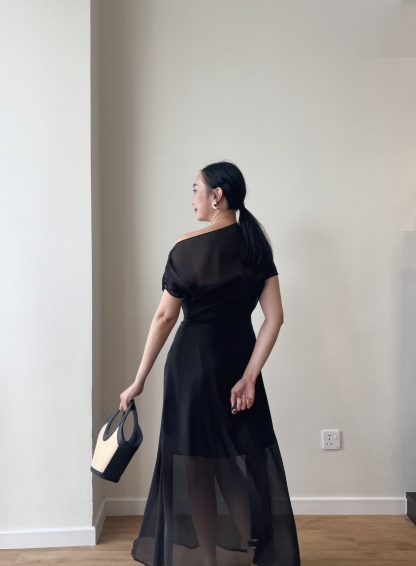 Vanyce Asymmetric Collar Two Piece Sheer Dress