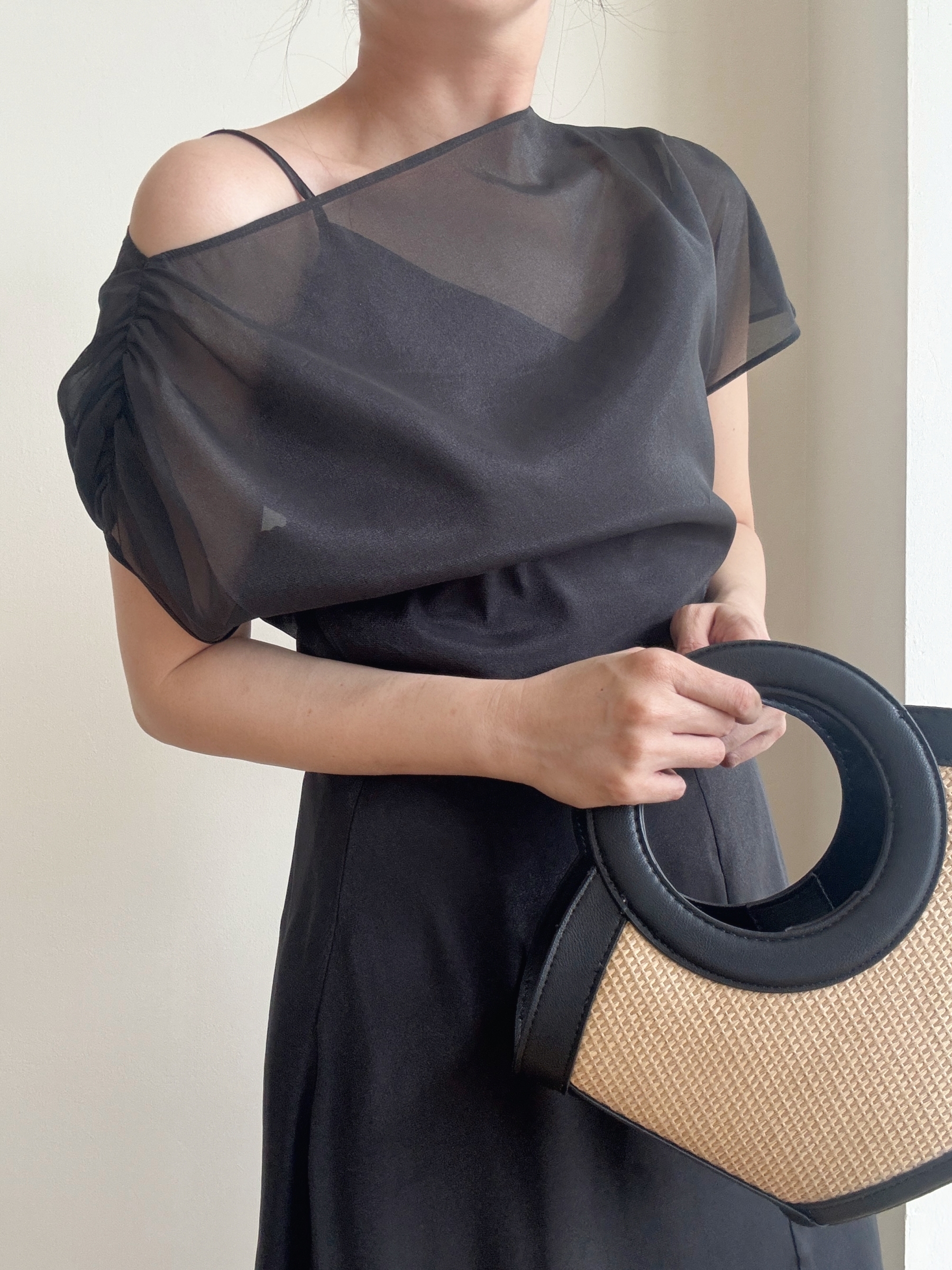 Vanyce Asymmetric Collar Two Piece Sheer Dress