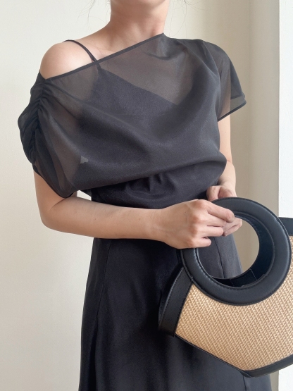 Vanyce Asymmetric Collar Two Piece Sheer Dress