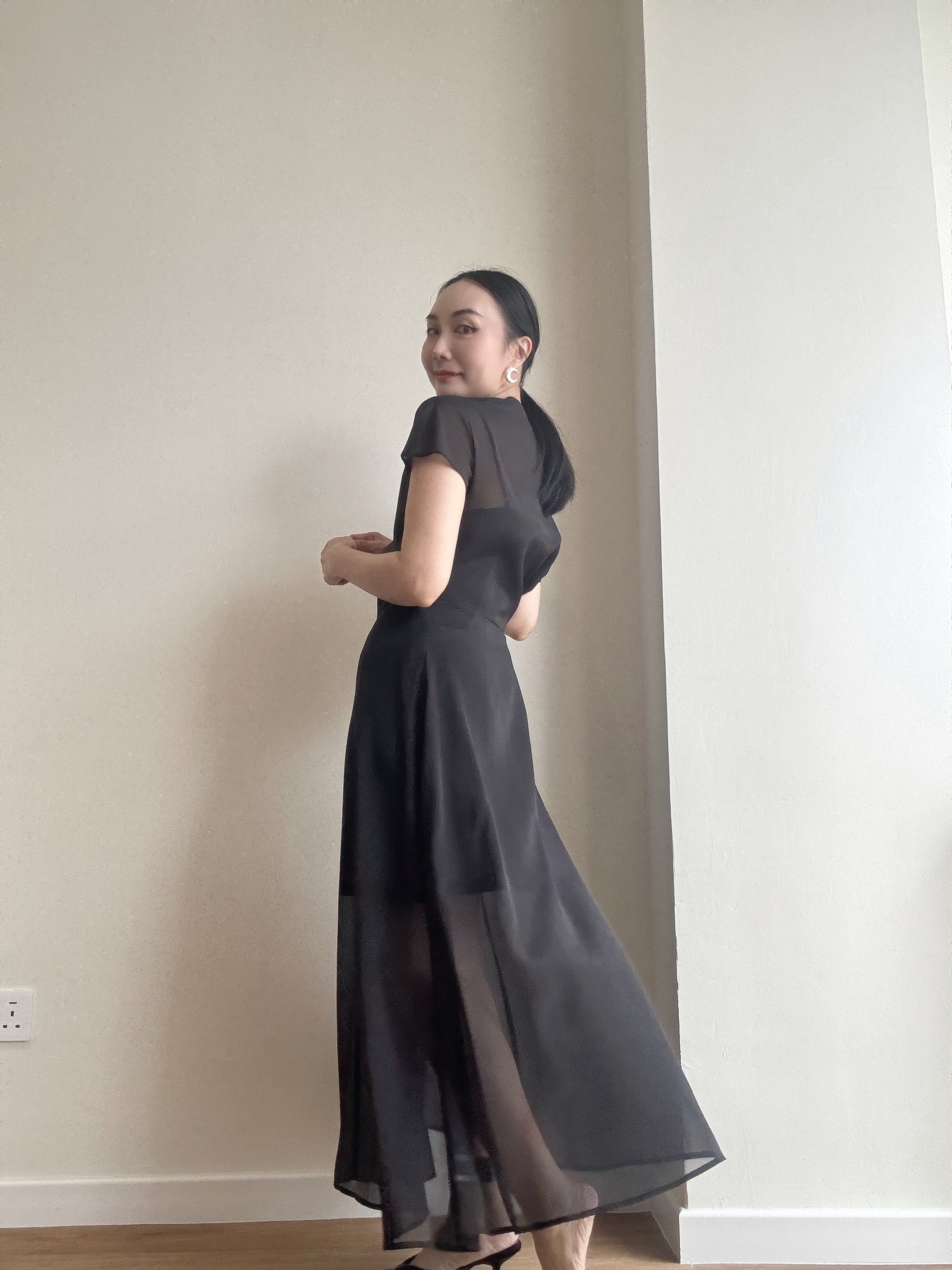 Vanyce Asymmetric Collar Two Piece Sheer Dress