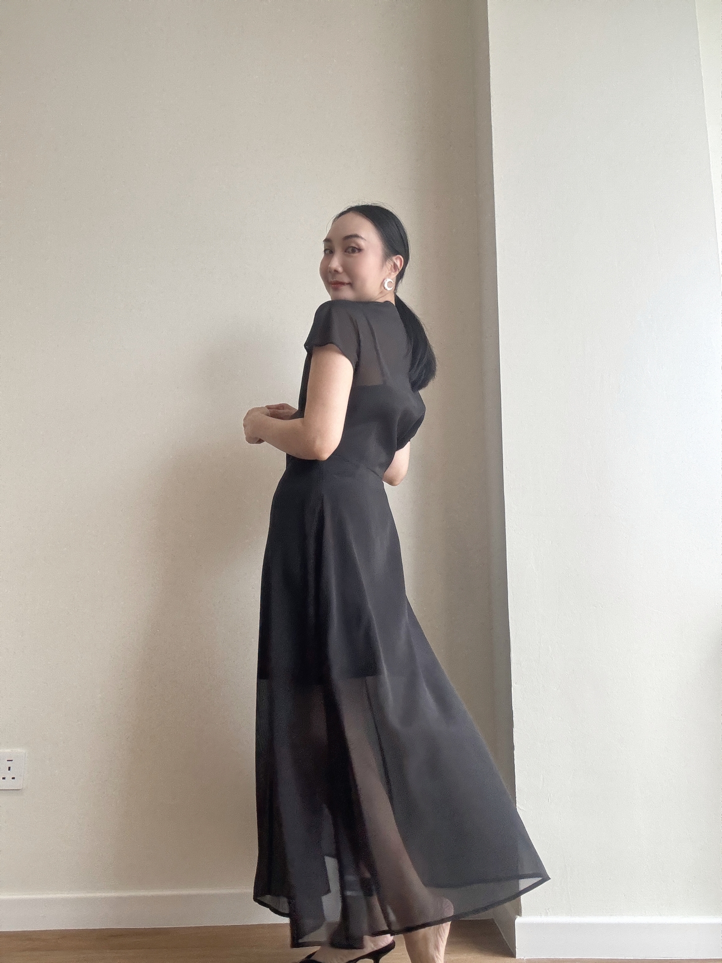 Vanyce Asymmetric Collar Two Piece Sheer Dress