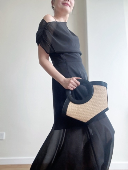 Vanyce Asymmetric Collar Two Piece Sheer Dress