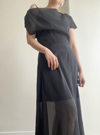 Vanyce Asymmetric Collar Two Piece Sheer Dress