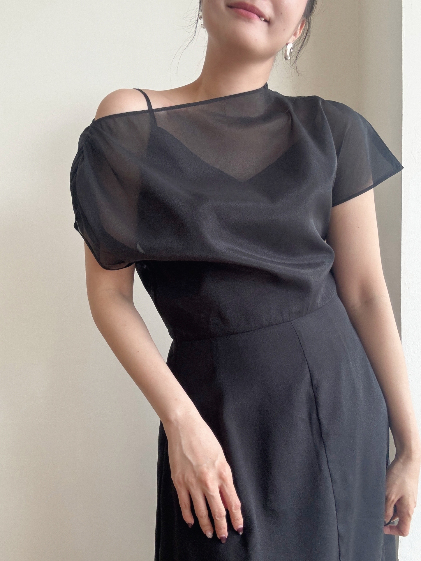 Vanyce Asymmetric Collar Two Piece Sheer Dress