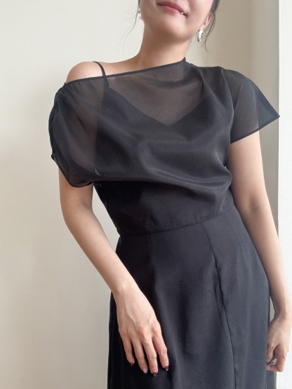 Vanyce Asymmetric Collar Two Piece Sheer Dress