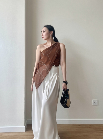 Wynna Graphic Print One Shoulder Top