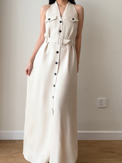 Yente V-Collar Button Down Dress