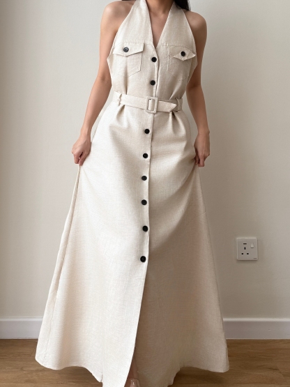 Yente V-Collar Button Down Dress