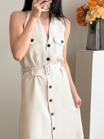 Yente V-Collar Button Down Dress