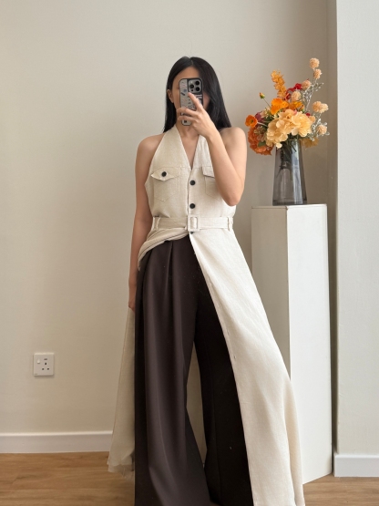 Yente V-Collar Button Down Dress